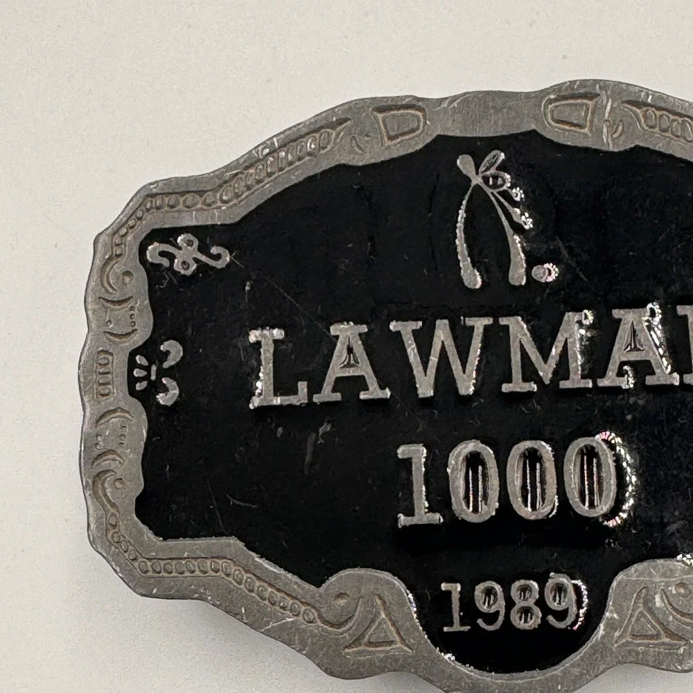 Vintage Lawman 1000 Belt Buckle 1989 Black Enamel Western Made in USA CD Hit